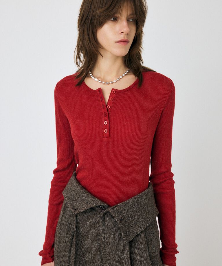 MOUSSY「HENRY NECK ロンT」|Tシャツ・カットソー|RED
