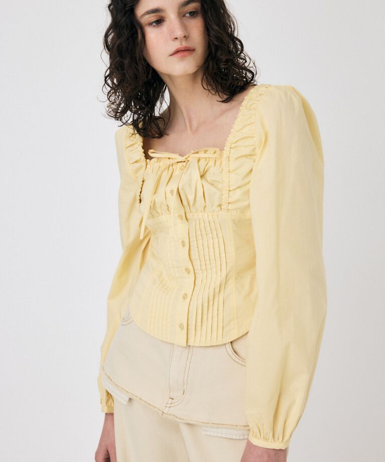 MOUSSY「PUFF SLEEVE CORSET FIT ブラウス」|シャツ・ブラウス|L/YEL1