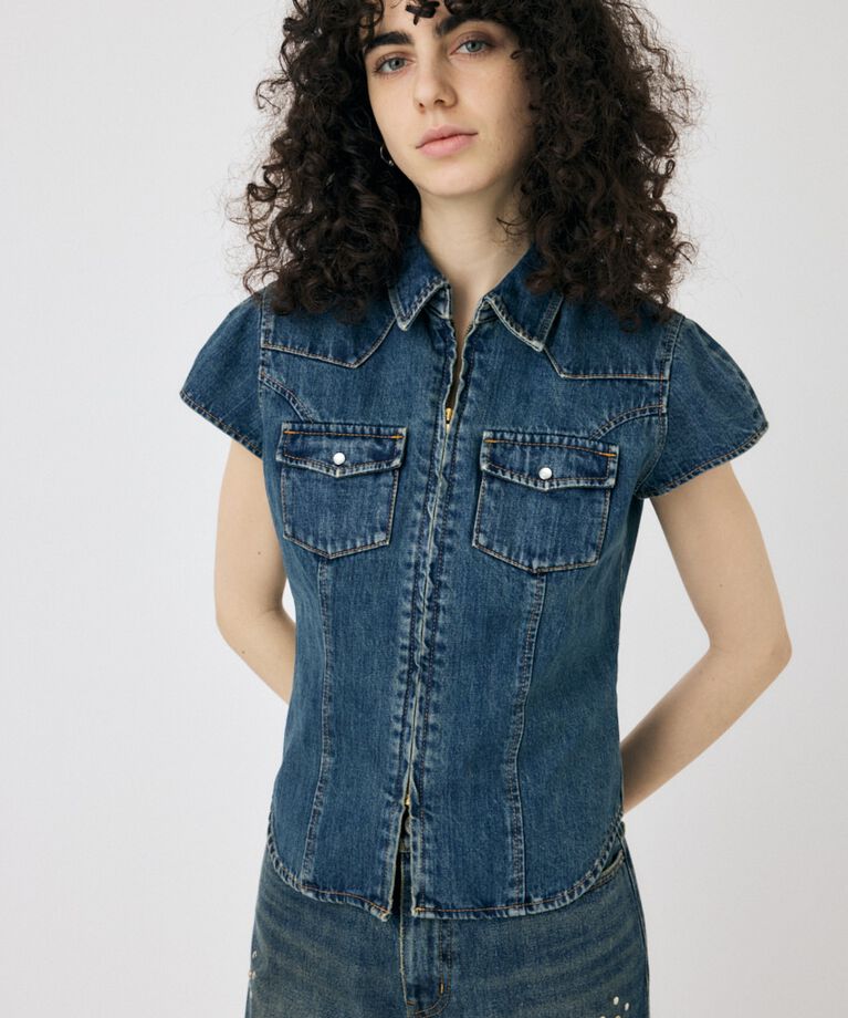 MOUSSY「CAP SLEEVE デニムシャツ」|シャツ・ブラウス|BLU