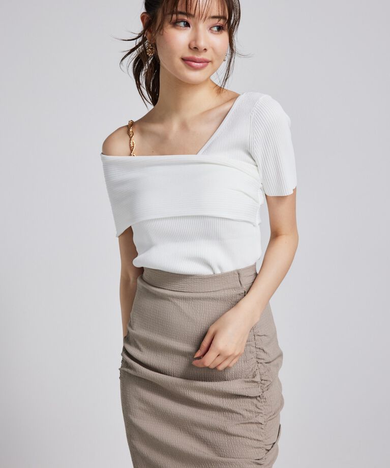 rienda「アシンメトリーショルダーKnit TOP」|ニット・セーター|