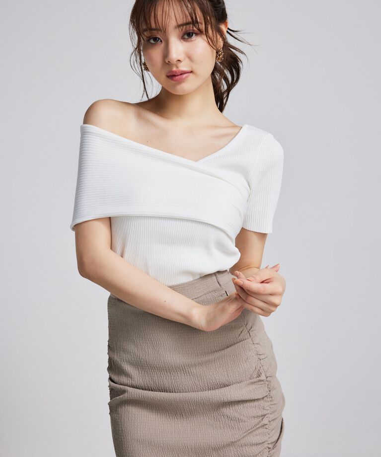 rienda「アシンメトリーショルダーKnit TOP」|ニット・セーター|