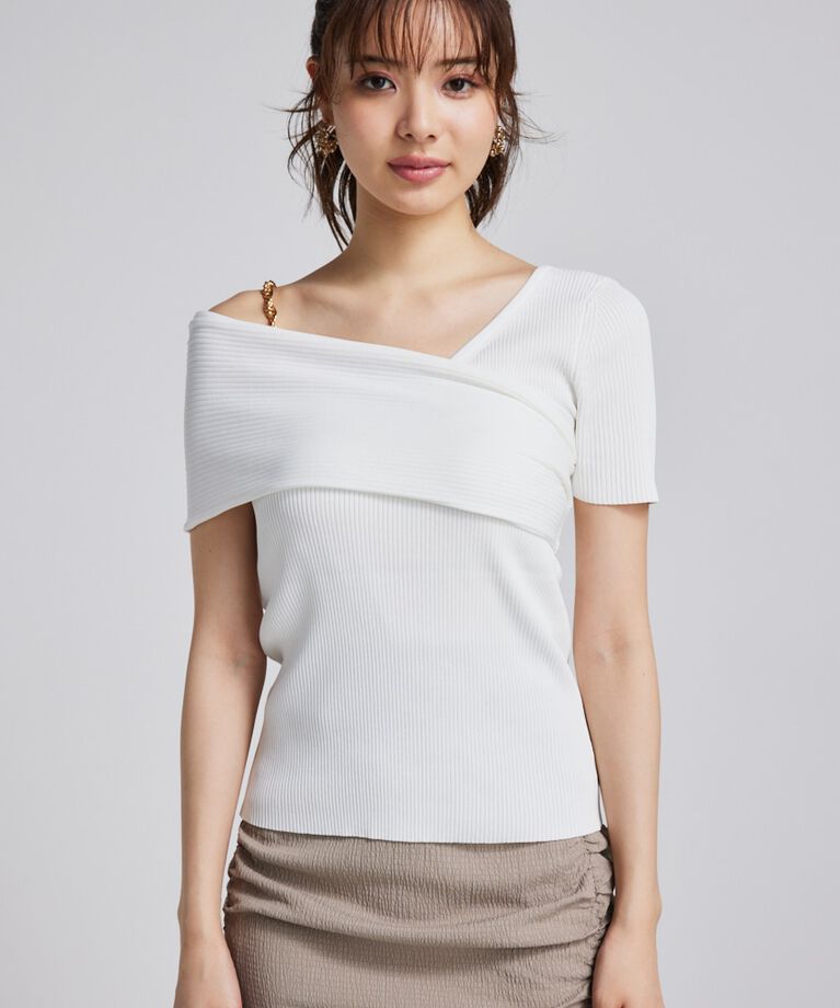 rienda「アシンメトリーショルダーKnit TOP」|ニット・セーター|