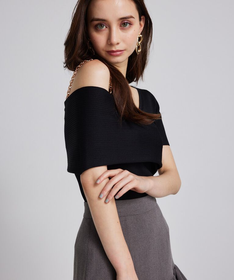 rienda「アシンメトリーショルダーKnit TOP」|ニット・セーター|