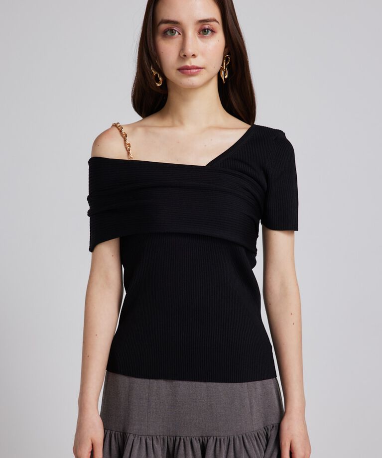 rienda「アシンメトリーショルダーKnit TOP」|ニット・セーター|