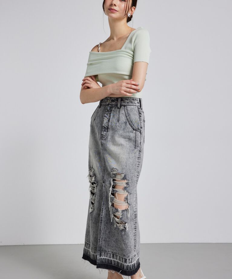 rienda「アシンメトリーショルダーKnit TOP」|ニット・セーター|