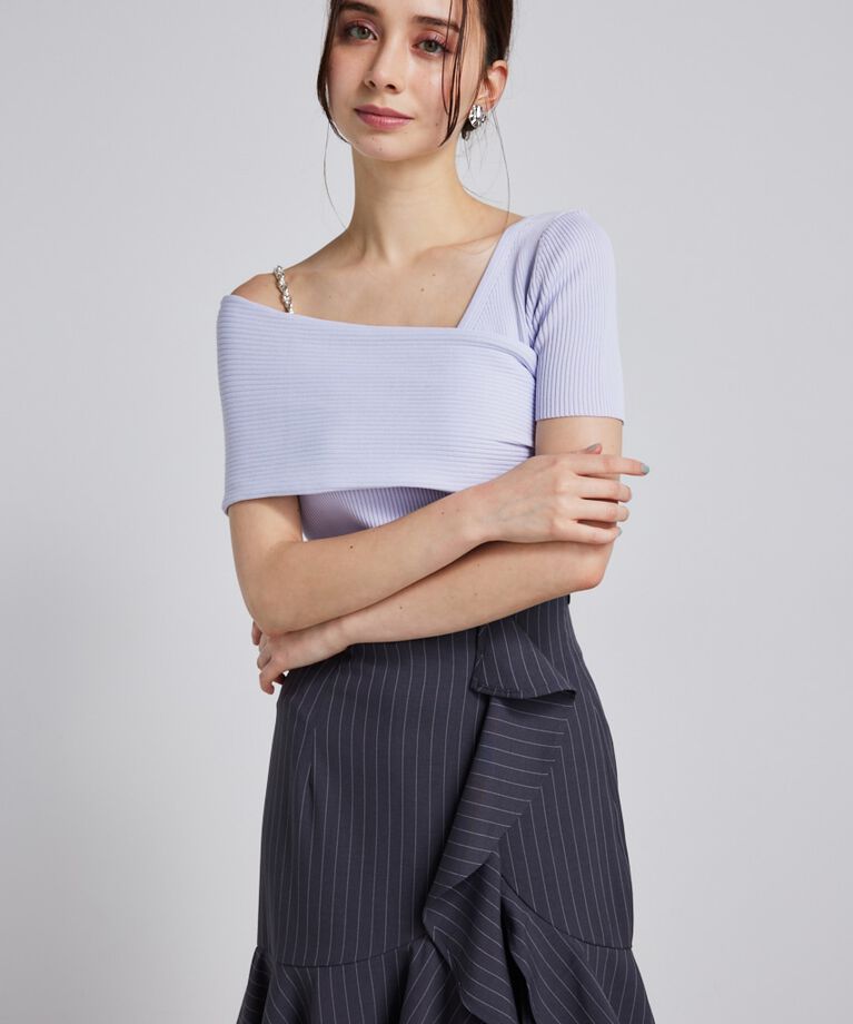 rienda「アシンメトリーショルダーKnit TOP」|ニット・セーター|L/PUR1