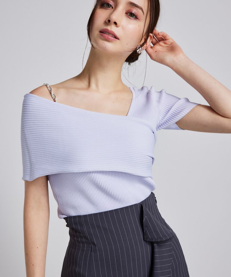 rienda「アシンメトリーショルダーKnit TOP」|ニット・セーター|