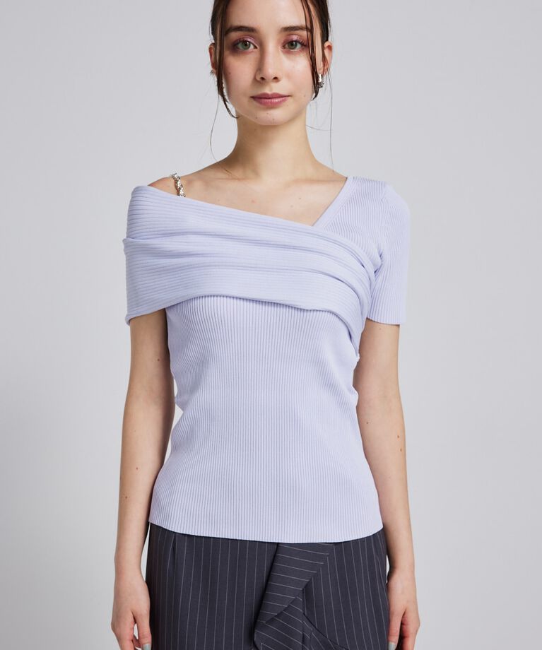 rienda「アシンメトリーショルダーKnit TOP」|ニット・セーター|
