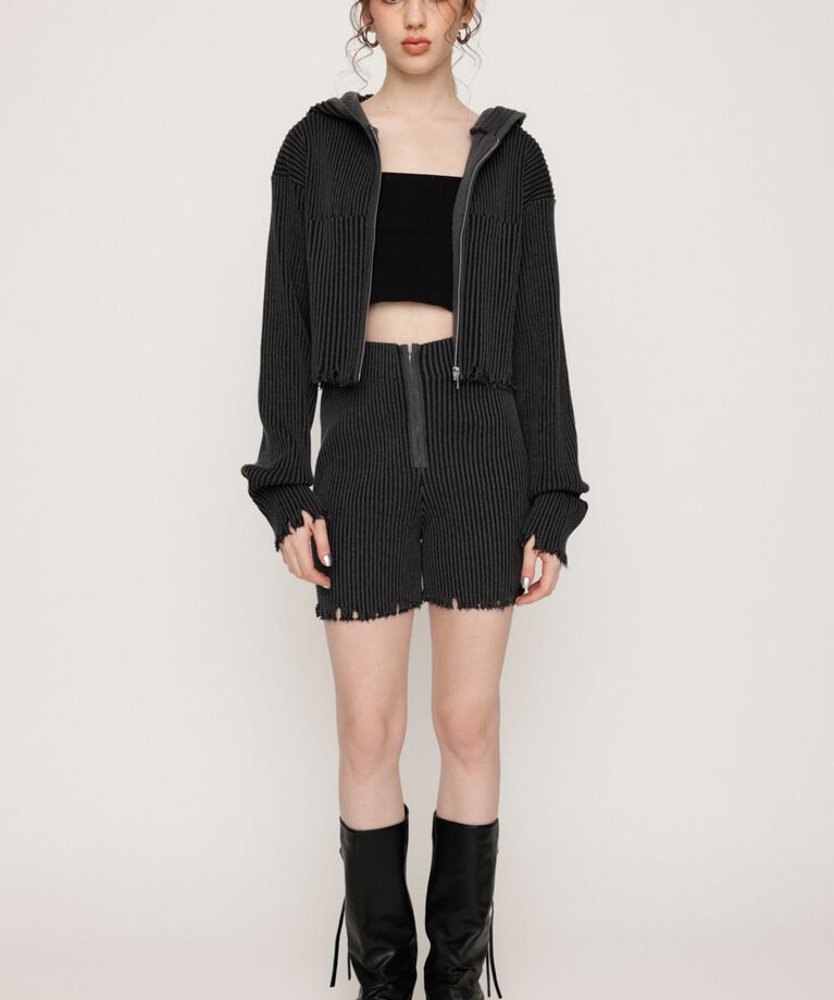 SLY「CRUSH KNIT HOODIE」|カーディガン|
