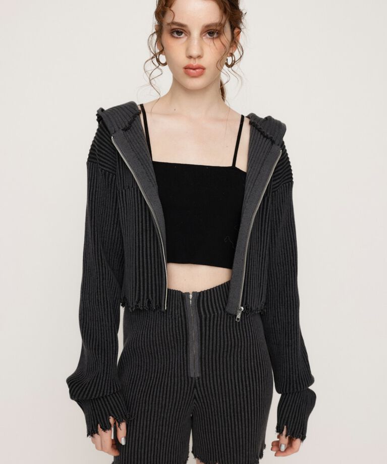 SLY「CRUSH KNIT HOODIE」|カーディガン|