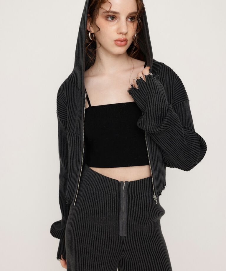 SLY「CRUSH KNIT HOODIE」|カーディガン|