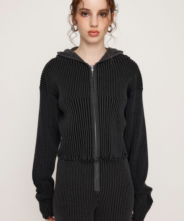 SLY「CRUSH KNIT HOODIE」|カーディガン|