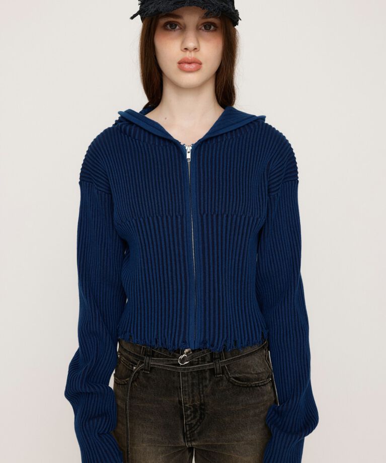 SLY「CRUSH KNIT HOODIE」|カーディガン|
