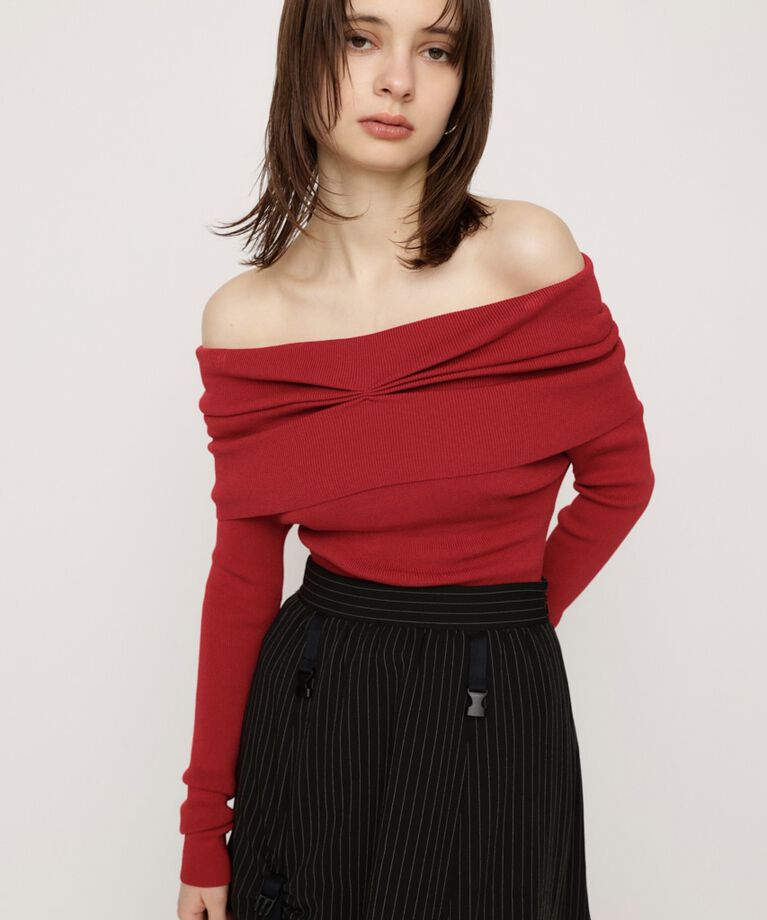 SLY「OFF SHOULDER KNIT トップス」|ニット・セーター|RED
