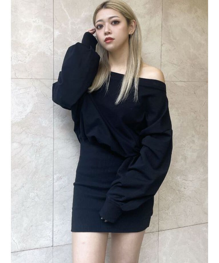 GYDA「GDドッキングオフショルスウェットワンピース」|ワンピース|ブラック