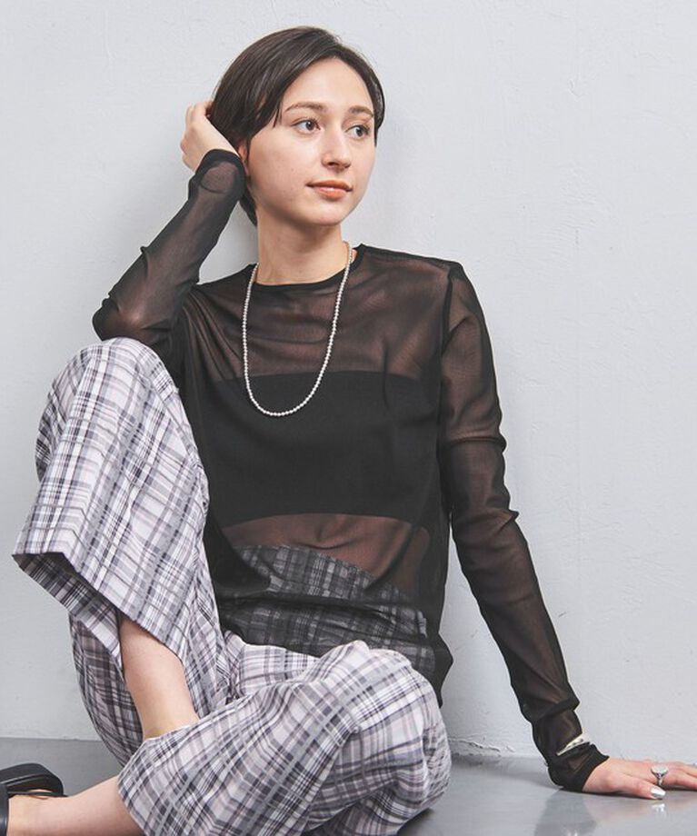 UNITED ARROWS「チュール ジャージー カットソー」|Tシャツ・カットソー|BLACK