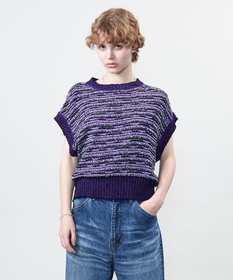 ASTRAET「＜ASTRAET＞ボーダー ノースリーブ クルーネックニット」|ニット・セーター|PURPLE
