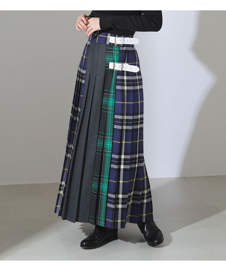 Demi-Luxe BEAMS 「O’NEIL OF DUBLIN / 別注 ウール クレイジー マキシスカート」|スカート|PURPLE/GRAY/GREEN
