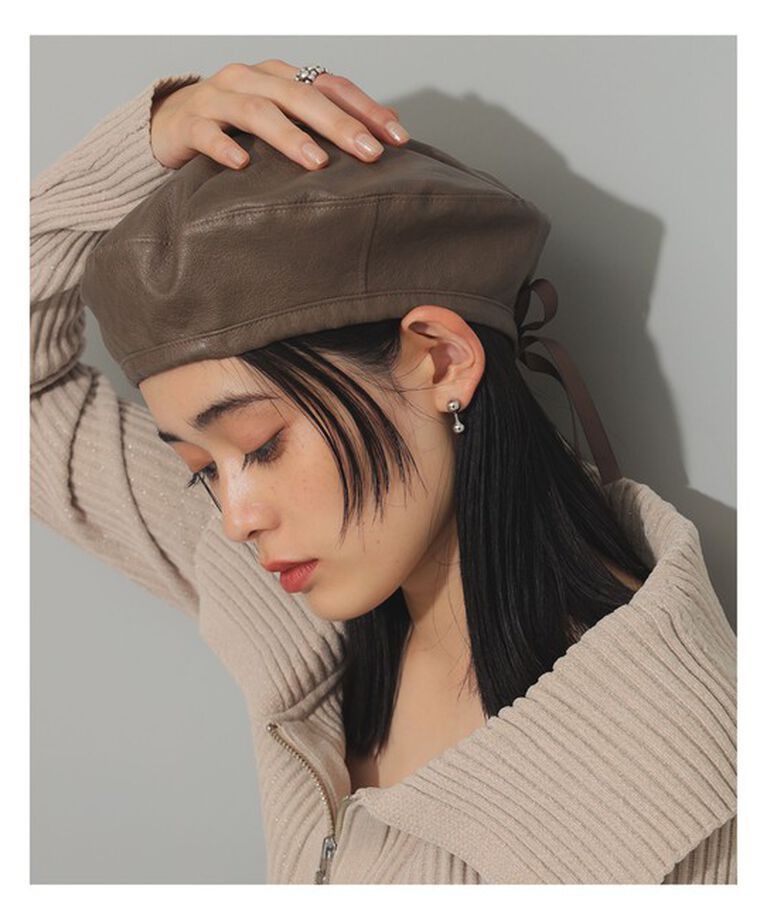 Ray BEAMS 「Ray BEAMS / フェイクレザー ベレー帽」|ハンチング・ベレー帽|DARK BROWN