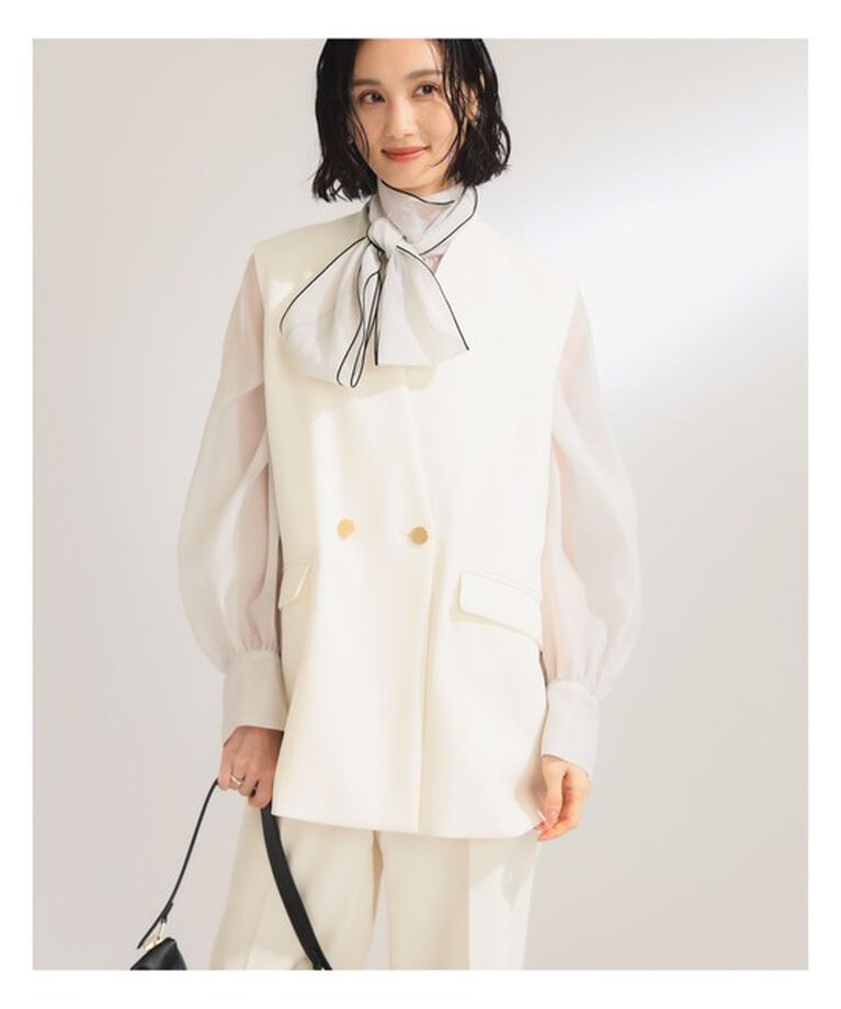 Demi-Luxe BEAMS 「ノーカラー ダブルブレスト ジレ＊」|ダウン|OFF_WHT