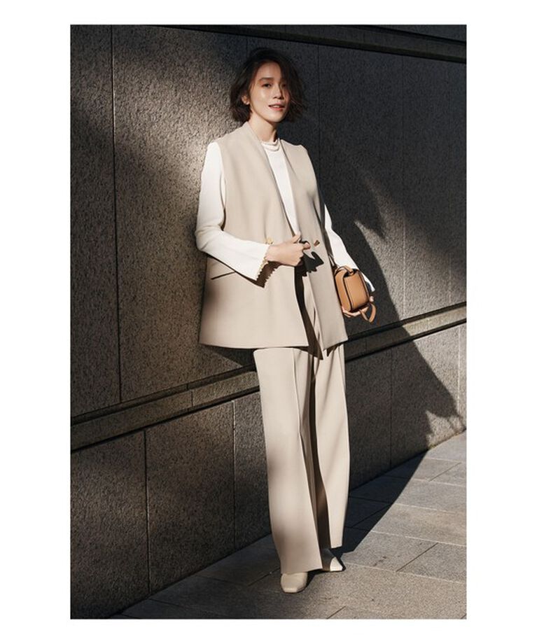Demi-Luxe BEAMS 「ノーカラー ダブルブレスト ジレ＊」|ダウン|BEIGE