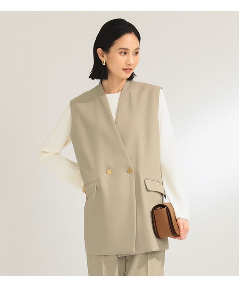 Demi-Luxe BEAMS 「ノーカラー ダブルブレスト ジレ＊」|ダウン|