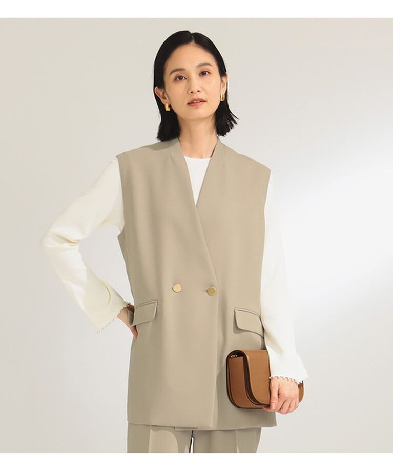 Demi-Luxe BEAMS 「ノーカラー ダブルブレスト ジレ＊」|ダウン|