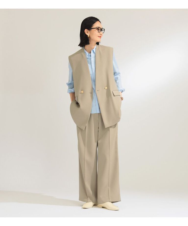 Demi-Luxe BEAMS 「ノーカラー ダブルブレスト ジレ＊」|ダウン|