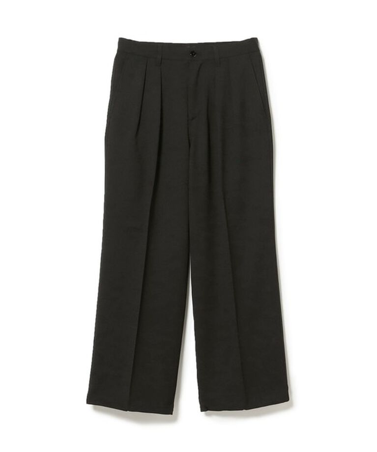 BEAMS「2プリーツ ワイド スラックス」|チノ|BLACK