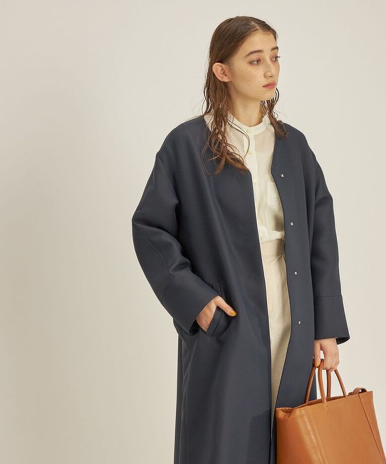SHIPS for women「トリプルクロス ノーカラー コート◇」|ノーカラーコート|ネイビー