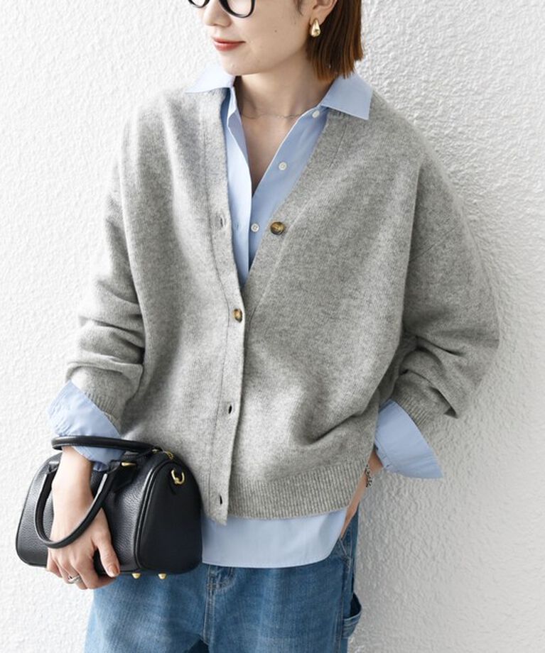 SHIPS any「SHIPS any:〈手洗い可能〉AQUA カシミヤ ミックス スキッパー ニット カーディガン」|カーディガン|ライトグレー