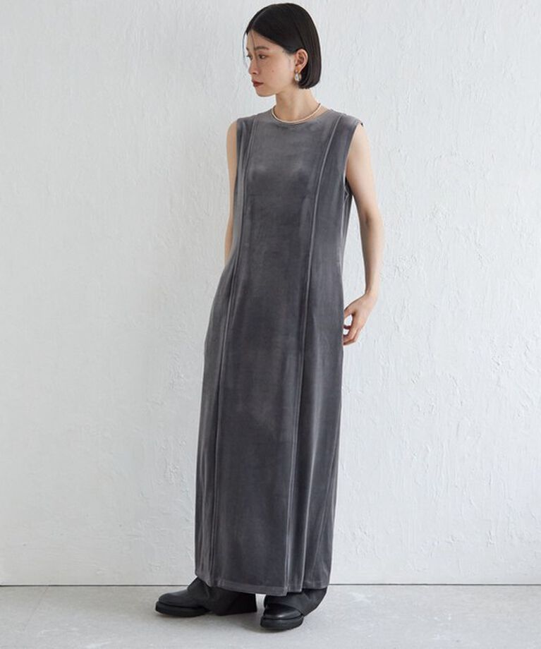 SHIPS for women「Wai＋:〈手洗い可能〉ストレッチ ポリエステル ベロア ワンピース」|ワンピース|