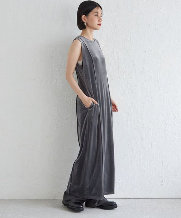 SHIPS for women「Wai＋:〈手洗い可能〉ストレッチ ポリエステル ベロア ワンピース」|ワンピース|