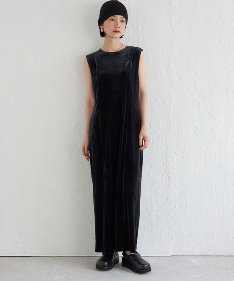 SHIPS for women「Wai＋:〈手洗い可能〉ストレッチ ポリエステル ベロア ワンピース」|ワンピース|