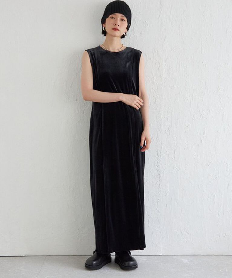 SHIPS for women「Wai＋:〈手洗い可能〉ストレッチ ポリエステル ベロア ワンピース」|ワンピース|