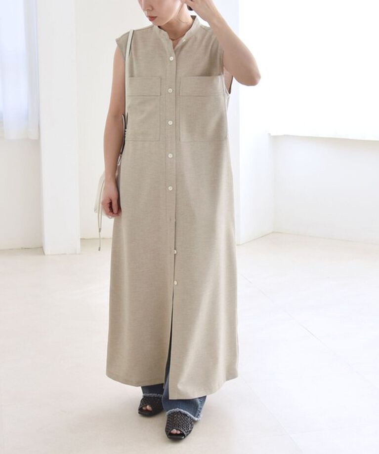 quaranciel「quaranciel:〈洗濯機可能〉ウーステッド ライク フレンチ ポケット シャツ ワンピース」|ワンピース|ベージュ
