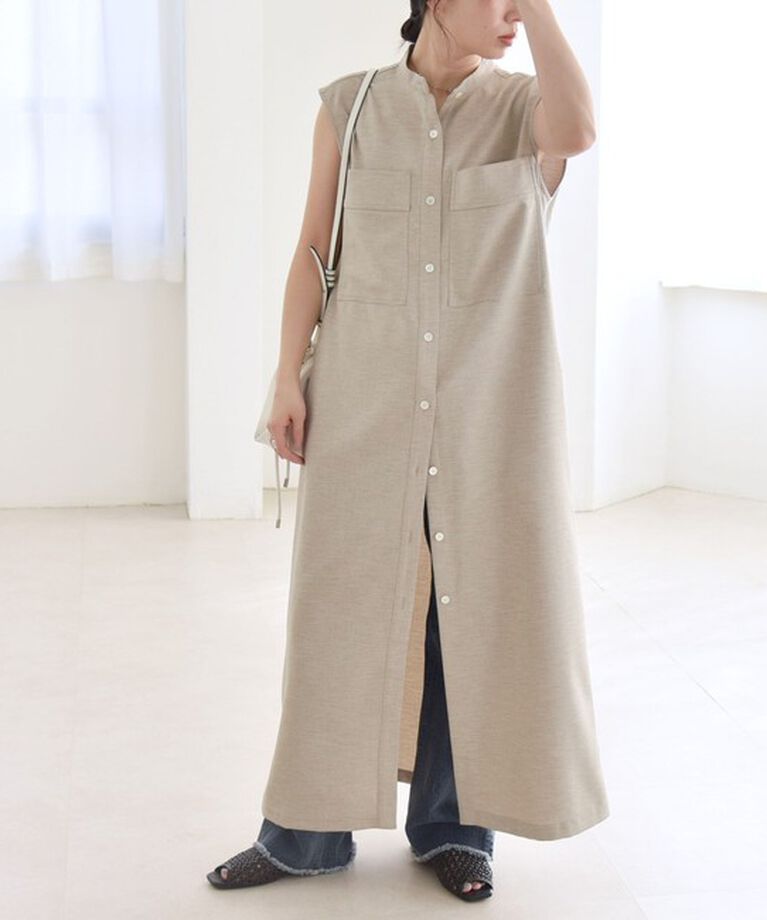 quaranciel「quaranciel:〈洗濯機可能〉ウーステッド ライク フレンチ ポケット シャツ ワンピース」|ワンピース|