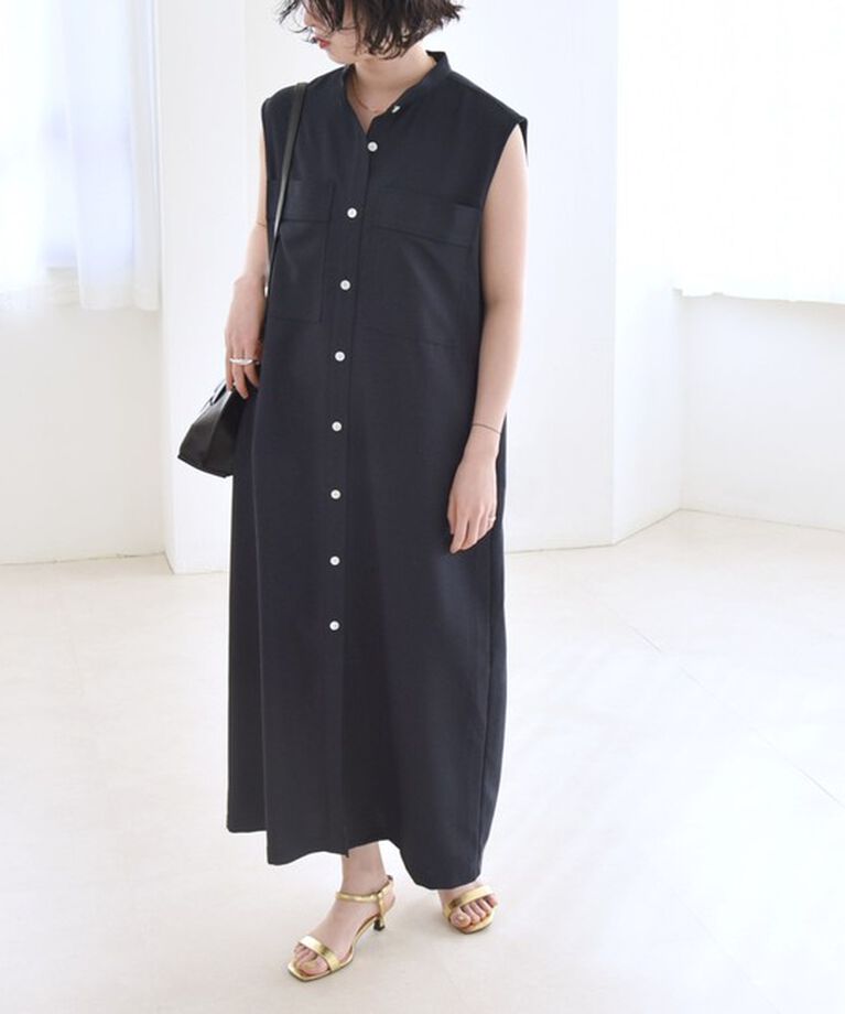 quaranciel「quaranciel:〈洗濯機可能〉ウーステッド ライク フレンチ ポケット シャツ ワンピース」|ワンピース|ネイビー