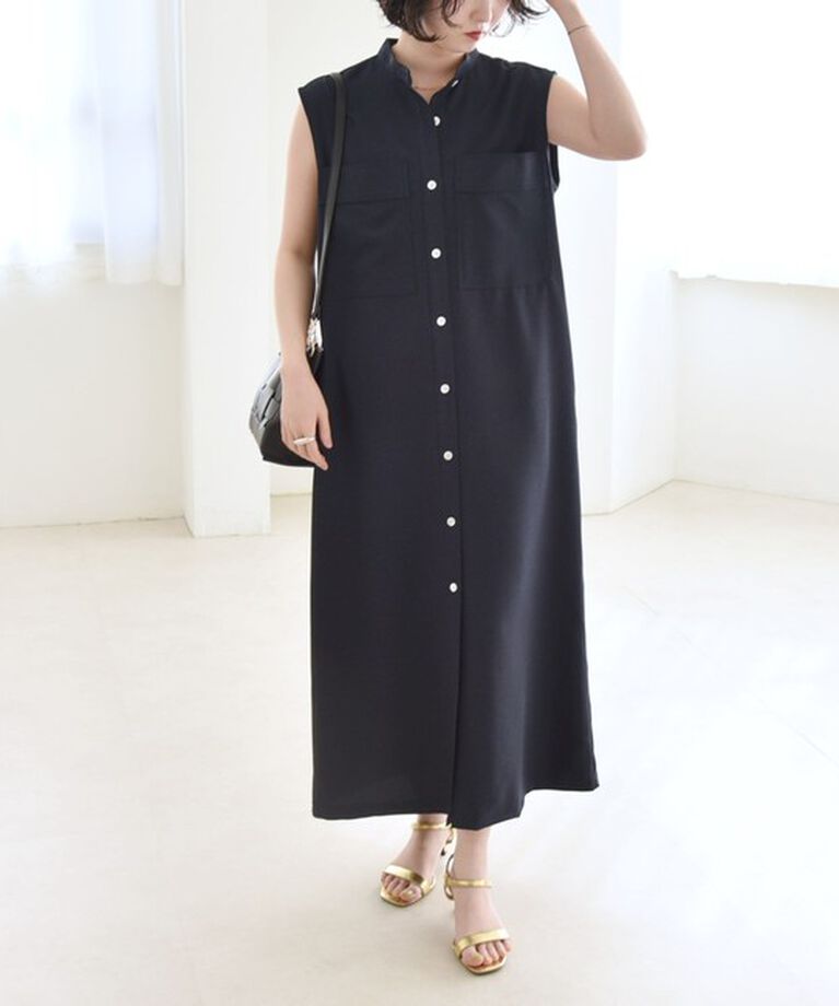 quaranciel「quaranciel:〈洗濯機可能〉ウーステッド ライク フレンチ ポケット シャツ ワンピース」|ワンピース|