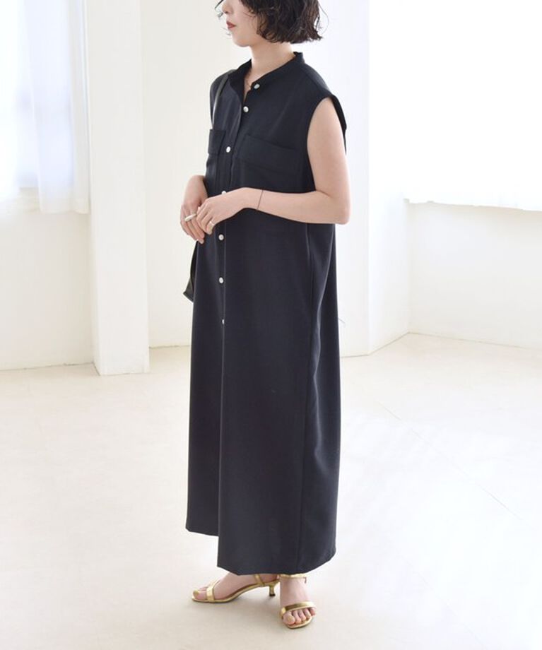 quaranciel「quaranciel:〈洗濯機可能〉ウーステッド ライク フレンチ ポケット シャツ ワンピース」|ワンピース|