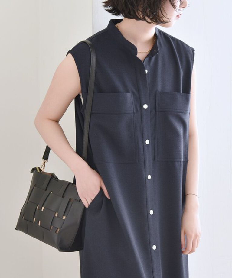 quaranciel「quaranciel:〈洗濯機可能〉ウーステッド ライク フレンチ ポケット シャツ ワンピース」|ワンピース|