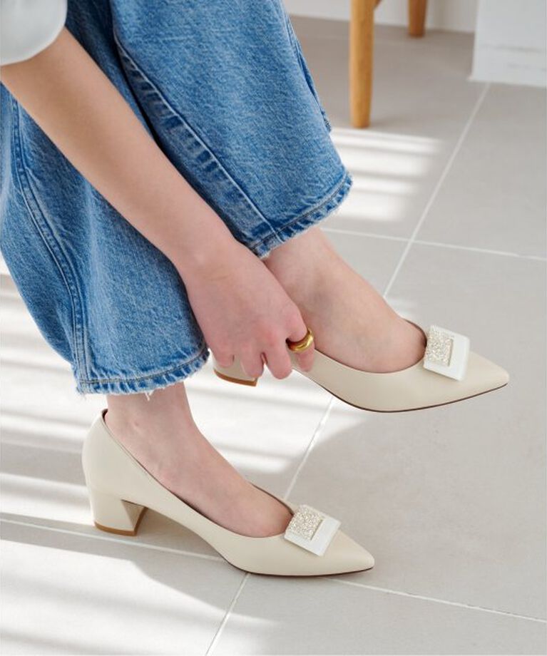  「4.5cmグリッターオーナメントパンプス」|パンプス|ナチュラル