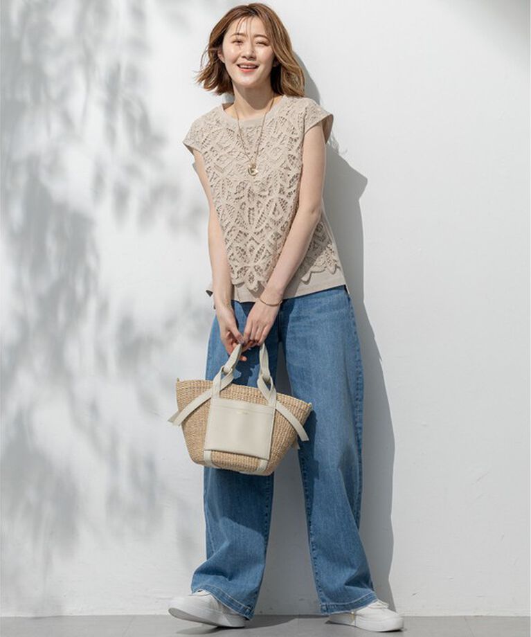 23区「【洗える/汗じみ防止加工】エンブロイダリージャージー フレンチスリーブ カットソー」|Tシャツ・カットソー|