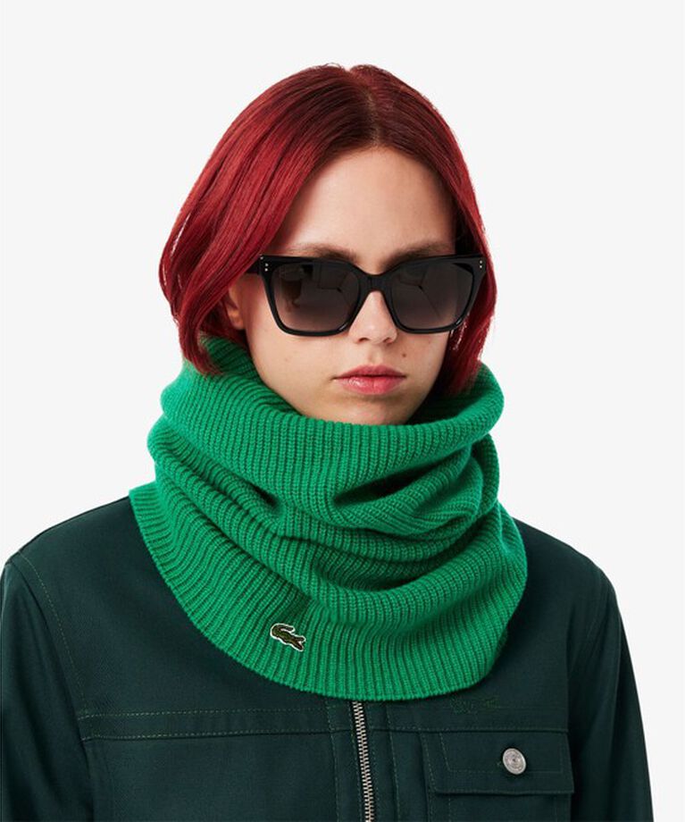 LACOSTE「スムースタッチ カシミヤニットネックゲイター / ネックウォーマー スヌード」|マフラー|グリーン