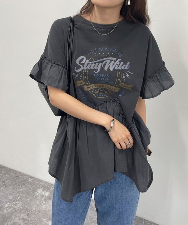 fredy emue「ピグメント加工リメイク風Tシャツ」|Tシャツ・カットソー|チャコールグレー
