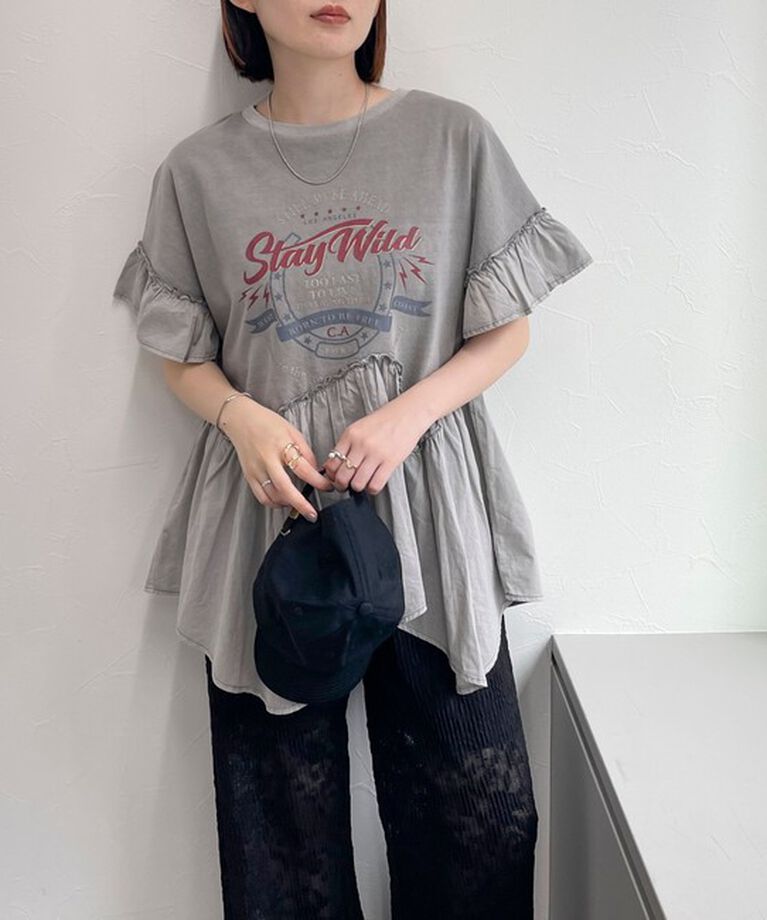fredy emue「ピグメント加工リメイク風Tシャツ」|Tシャツ・カットソー|ライトグレー