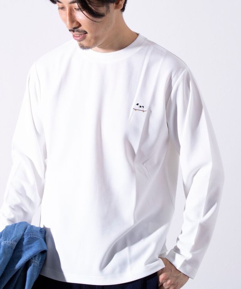 GLOSTER「【GLOSTER/グロスター】フレンチブルドッグ刺繍 カットジョーゼット長袖Tシャツ ワンポイント」|Tシャツ・カットソー|ホワイト