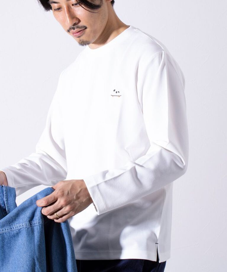 GLOSTER「【GLOSTER/グロスター】フレンチブルドッグ刺繍 カットジョーゼット長袖Tシャツ ワンポイント」|Tシャツ・カットソー|