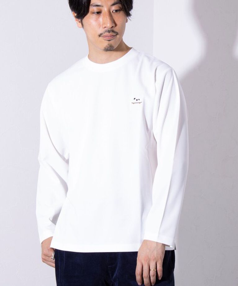 GLOSTER「【GLOSTER/グロスター】フレンチブルドッグ刺繍 カットジョーゼット長袖Tシャツ ワンポイント」|Tシャツ・カットソー|