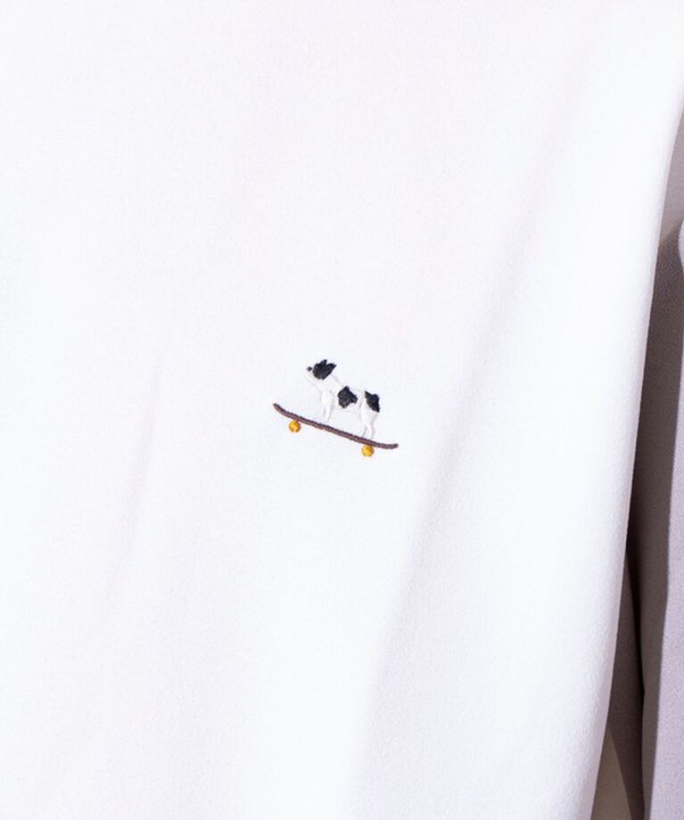 GLOSTER「【GLOSTER/グロスター】フレンチブルドッグ刺繍 カットジョーゼット長袖Tシャツ ワンポイント」|Tシャツ・カットソー|